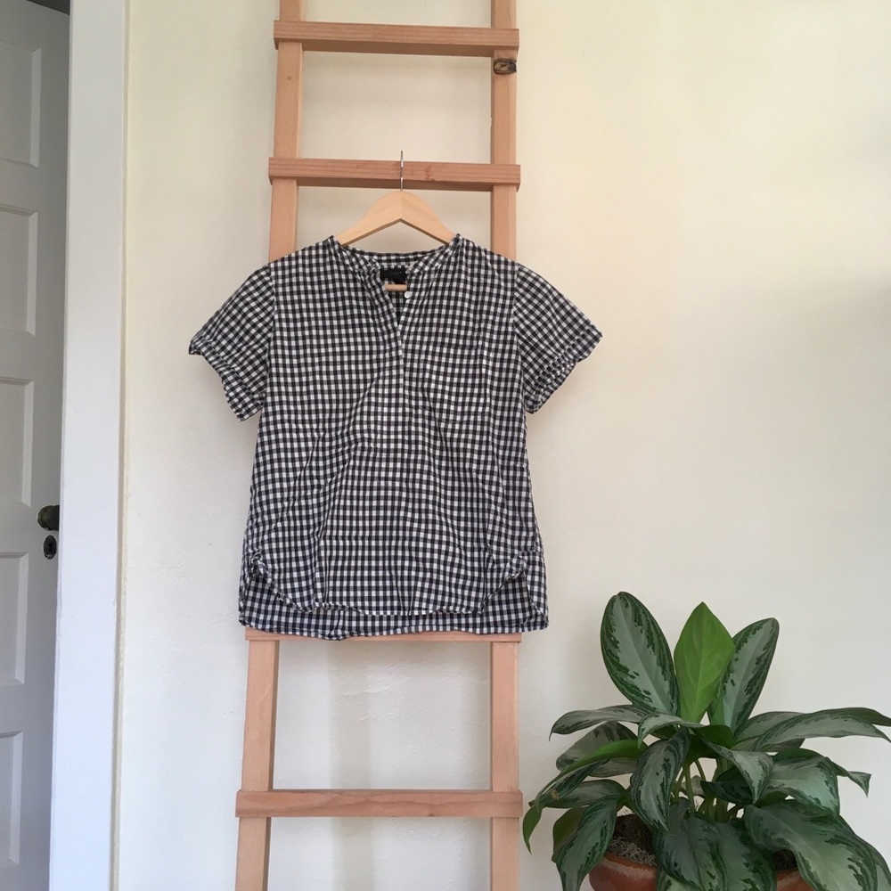 J.Crew black white gingham popover top